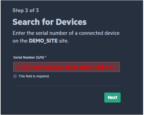 Nhập Serial Number thiết bị